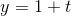 y=1+t