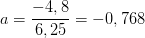 a=\frac{-4,8}{6,25}=-0,768