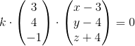 k\cdot \begin{pmatrix}3 \\4 \\-1 \end{pmatrix}\cdot\begin{pmatrix} x-3\\y-4 \\ z+4 \end{pmatrix}=0