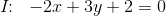 I\! \! :\; \; -2x+3y+2=0