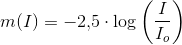 m(I)=-2{,}5\cdot \log\left ( \frac{I}{I_o} \right )
