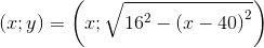 \left ( x;y \right )=\left ( x;\sqrt{16^{2}-\left ( x-40 \right )^{2}} \right )