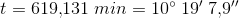 t=619{,}131\; min=10^{\circ}\; 19'\; 7{,}9''