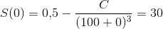S(0)=0{,}5-\frac{C}{(100+0)^3}=30