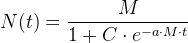 N(t)=\frac{M}{1+C\cdot e^{-a\cdot M\cdot t}}