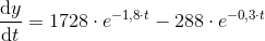 \frac{\mathrm{d} y}{\mathrm{d} t}=1728\cdot e^{-1,8\cdot t}-288\cdot e^{-0,3\cdot t}
