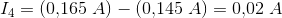 I_4=\left ( 0{,}165\; A \right )-\left ( 0{,}145\; A \right )=0{,}02\; A