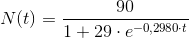 N(t)=\frac{90}{1+29\cdot e^{-0{,}2980\cdot t}}