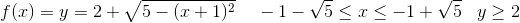 f(x)=y=2+\sqrt{5-(x+1)^2} \; \; \; \; -1-\sqrt{5}\leq x \leq-1+\sqrt{5}\; \; \; y\geq 2
