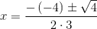 x=\frac{-\left (-4 \right )\pm \sqrt{4}}{2\cdot 3}