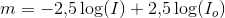 m=-2{,}5\log(I)+2{,}5\log(I_o)