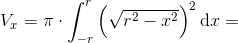 V_x=\pi \cdot \int_{-r}^{r}\left (\sqrt{r^2-x^2} \right )^2\textup{d}x=