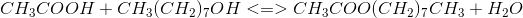 CH_3COOH + CH_3(CH_2)_7OH <=> CH_3COO(CH_2)_7CH_3 + H_2O