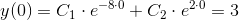y(0)=C_1\cdot e^{-8\cdot 0}+C_2\cdot e^{2\cdot 0}=3