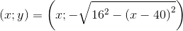 \left ( x;y \right )=\left ( x;-\sqrt{16^{2}-\left ( x-40 \right )^{2}} \right )