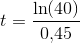 t=\frac{\ln(40)}{0{,}45}