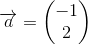\overrightarrow{a}=\begin{pmatrix} -1\\2 \end{pmatrix}