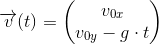 \overrightarrow{v}(t)=\begin{pmatrix} v_{0x}\\ v_{0y}-g\cdot t \end{pmatrix}