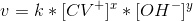 v=k*[CV^+ ]^x*[OH^- ]^y