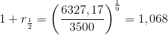 1+r_{\frac{1}{2}}=\left (\frac{6327,17}{3500} \right )^{\frac{1}{9}}=1,068