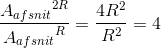 \frac{{A_{afsnit}}^{2R}}{{A_{afsnit}}^{R}}=\frac{4R^2}{R^2}=4