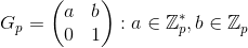 G_p=\begin{pmatrix} a & b\\ 0 & 1 \end{pmatrix}: a\in \mathbb{Z}_p^*, b\in \mathbb{Z}_p^