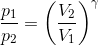 \frac{p_1}{p_2} = \left (\frac{V_2}{V_1} \right ) ^\gamma