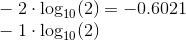 \\ -2\cdot \log_{10}(2)=-0.6021\\ -1\cdot \log_{10}(2)