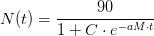 N(t)=\frac{90}{1+C\cdot e^{-aM\cdot t}}