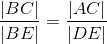 \frac{\left |BC \right |}{\left |BE \right |}=\frac{\left |AC \right |}{\left |DE \right |}