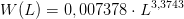 W(L)=0,007378\cdot L^{3,3743}