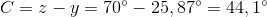 C=z-y=70^{\circ}-25,87^{\circ}=44,1^{\circ}