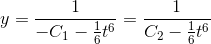y=\frac{1}{-C_1-\frac{1}{6}t^6}=\frac{1}{C_2-\frac{1}{6}t^6}