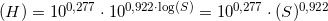 \small (H)=10^{0,277}\cdot 10^{0,922\cdot \log(S)}=10^{0,277}\cdot (S)^{0,922}