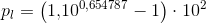 p_l=\left (1{,}10^{0{,}654787}-1 \right )\cdot 10^2