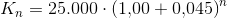 K_n=25.000\cdot \left (1{,}00+0{,}045 \right )^{n}