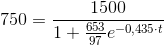 750=\frac{1500}{1+\tfrac{653}{97}e^{-0{,}435\cdot t}}
