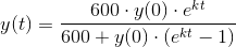 y(t)=\frac{600\cdot y(0)\cdot e^{kt}}{600+y(0)\cdot (e^{kt}-1)}