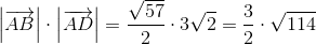\left | \overrightarrow{AB} \right |\cdot \left | \overrightarrow{AD} \right |=\frac{\sqrt{57}}{2}\cdot 3\sqrt{2}=\frac{3}{2}\cdot \sqrt{114}