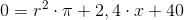 0=r^{2}\cdot \pi +2,4\cdot x+40