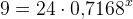 9=24\cdot 0{,}7168^x