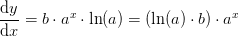 \frac{\mathrm{d}y }{\mathrm{d} x}=b\cdot a^x\cdot \ln(a)=\left (\ln(a)\cdot b \right )\cdot a^x