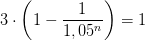 3\cdot \left ( 1-\frac{1}{1,05^n} \right )=1
