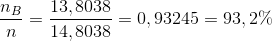 \frac{n_B}{n} =\frac{13,8038}{14,8038}=0,93245=93,2\%