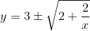 y=3\pm \sqrt{2+\frac{2}{x} }