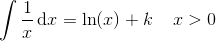 \int \frac{1}{x}\, \textup{d}x=\ln(x)+k\; \; \; \; x> 0