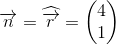\overrightarrow{n}=\widehat{\overrightarrow{r}}=\begin{pmatrix} 4\\1 \end{pmatrix}