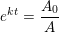 \small e^{kt}=\frac{A_0}{A}