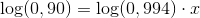 \log(0,90)=\log(0,994)\cdot x