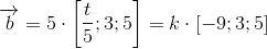 \overrightarrow{b}=5\cdot \left [ \frac{t}{5};3;5 \right ]=k\cdot \left [ -9;3;5 \right ]